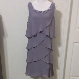Ignite Evenings Women's Elegant Lavender Layered Sleeveless Dress. Size 14